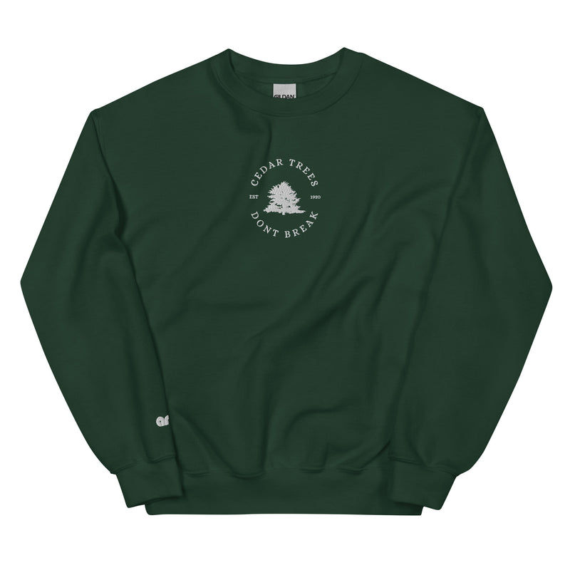 Cedar Trees Don't Break Crew Forest Green front