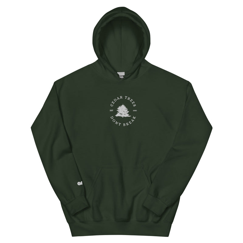 Cedar Trees Don't Break Forest Green front
